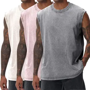 1/3 Pack Men's Tank Tops Workout Sleeveless Shirts Cotton Acid Wash Tees Loose Gym Muscle Shirts