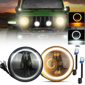 2PCS 7 Inch LED Headlights Round Halo Angel Eyes DRL Amber Turn Signal Lights Fits Wrangler JK TJ LJ CJ with H13 Adapter