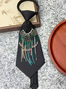 Original Vintage Court Style Tie, Adjustable Lazy Design, Heavy Beaded Fringe Decoration, Perfect for Stage, Performance, Formal Events