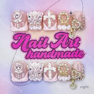 Delicatething Y2K Style Nail Set French Design, Includes Jelly Glue, Crystal Stick, File, Perfect Gift for Women, Handmade Reusable Nails
