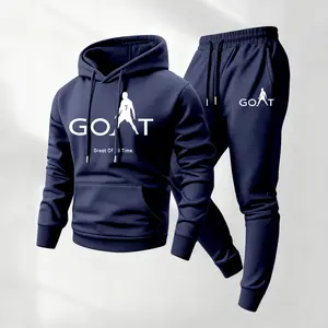 Men's Goat No.7 Print Hoodie and Drawstring Sweatpants Set, Menswear, Casual Athletic Long Sleeve Hooded Jacket & Trousers for Fall & Winter, Men's Clothing for Daily Wear, Sportswear Indoor Outdoor, Tracksuit, Athleisure Summer Clothes