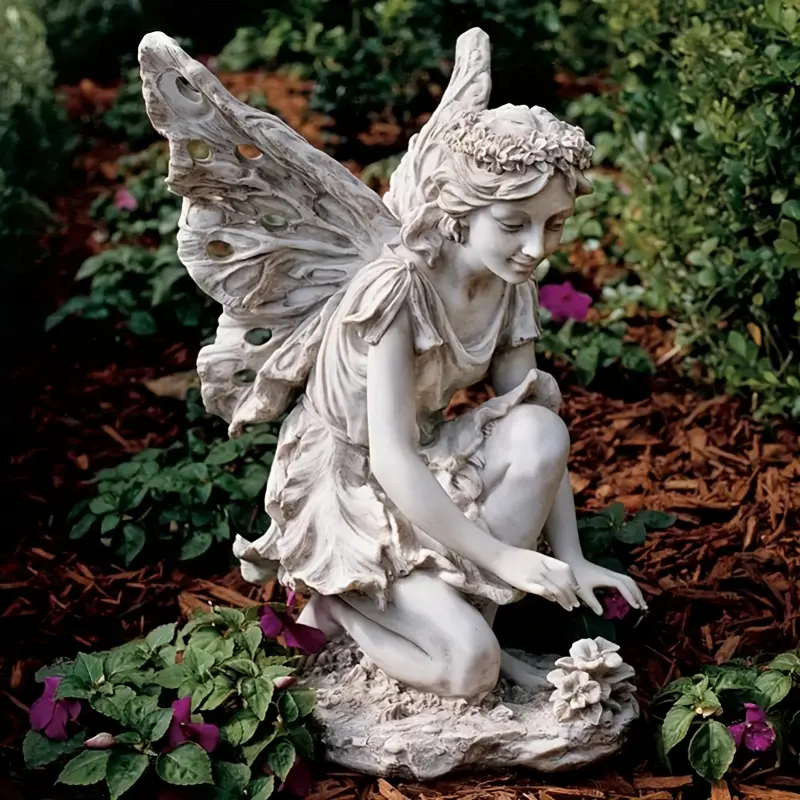 Enchanting Fairy Garden Statue - Resin Sitting Fairy Figurine for Outdoor Decor, Perfect for Thanksgiving & All Seasons, Fairy Garden Accessories Sculpture