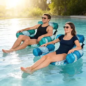 Viral Leaf Pattern Inflatable Lounge Chairs, Set of 2 Adult Pool Floats, Foldable Water Hammock for Summer Beach & Pool Fun