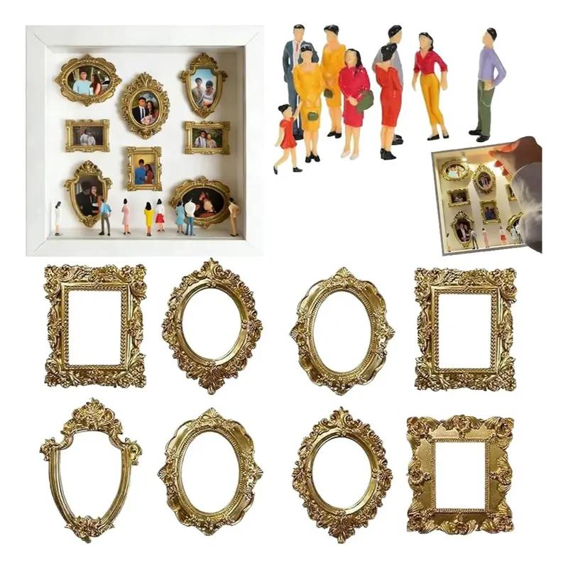 12Pcs Mini Gold Picture Frames,  Photography Prop, Miniature House Ornament, High Quality Frame, Classic Rectangular Frame，Gift for Parents, Couples, and Best Friends