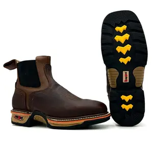 King Welt Rodeo Slip On Work Boots Kevlar Protection Dual Density Sole Leather Goodyear Welt Oil and Slip Resistant Anti-Fatigue Square Toe Mid-Calf KW-3060 Silver Bull Footwear Comfort Shoe Bota