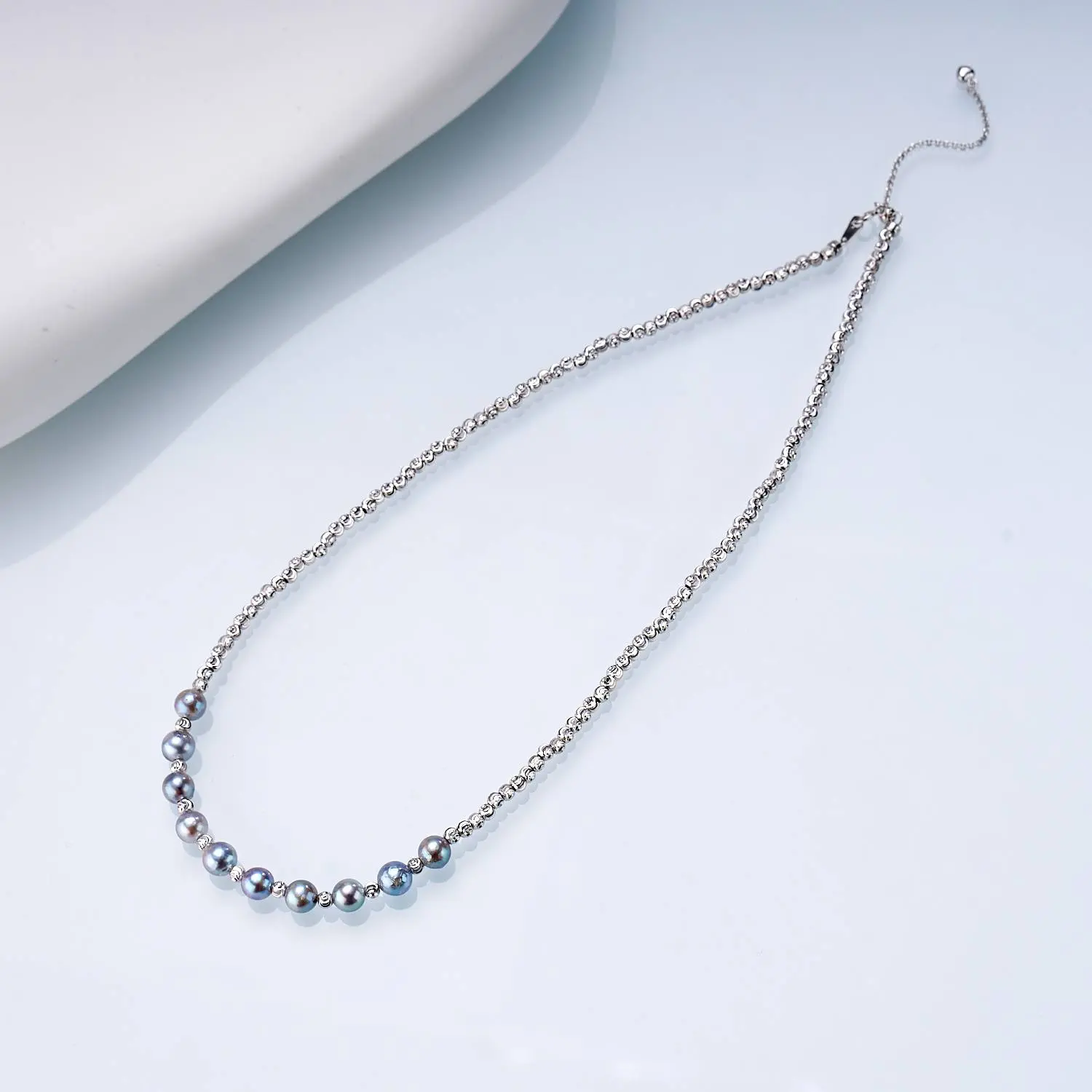 Saltwater Akoya Madama Micro Smile Pearl Necklace for Adults, 10 Fixed Round Natural Pearls with Subtle Luster