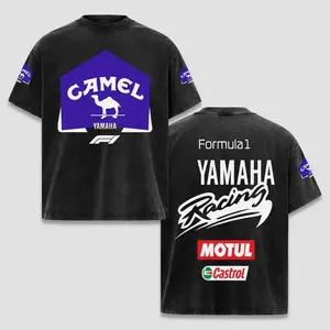 Retro Camel x Yamaha Racing Acid Washed T-Shirt, Motor World Champion Enthusiast, Apparel Streetwear Racing Team, Energy Drink Motorcycle Clothing, Motobike Riders Supermotor Off-Road Dirt Bike Fan Gear Cotton For Motor Fan