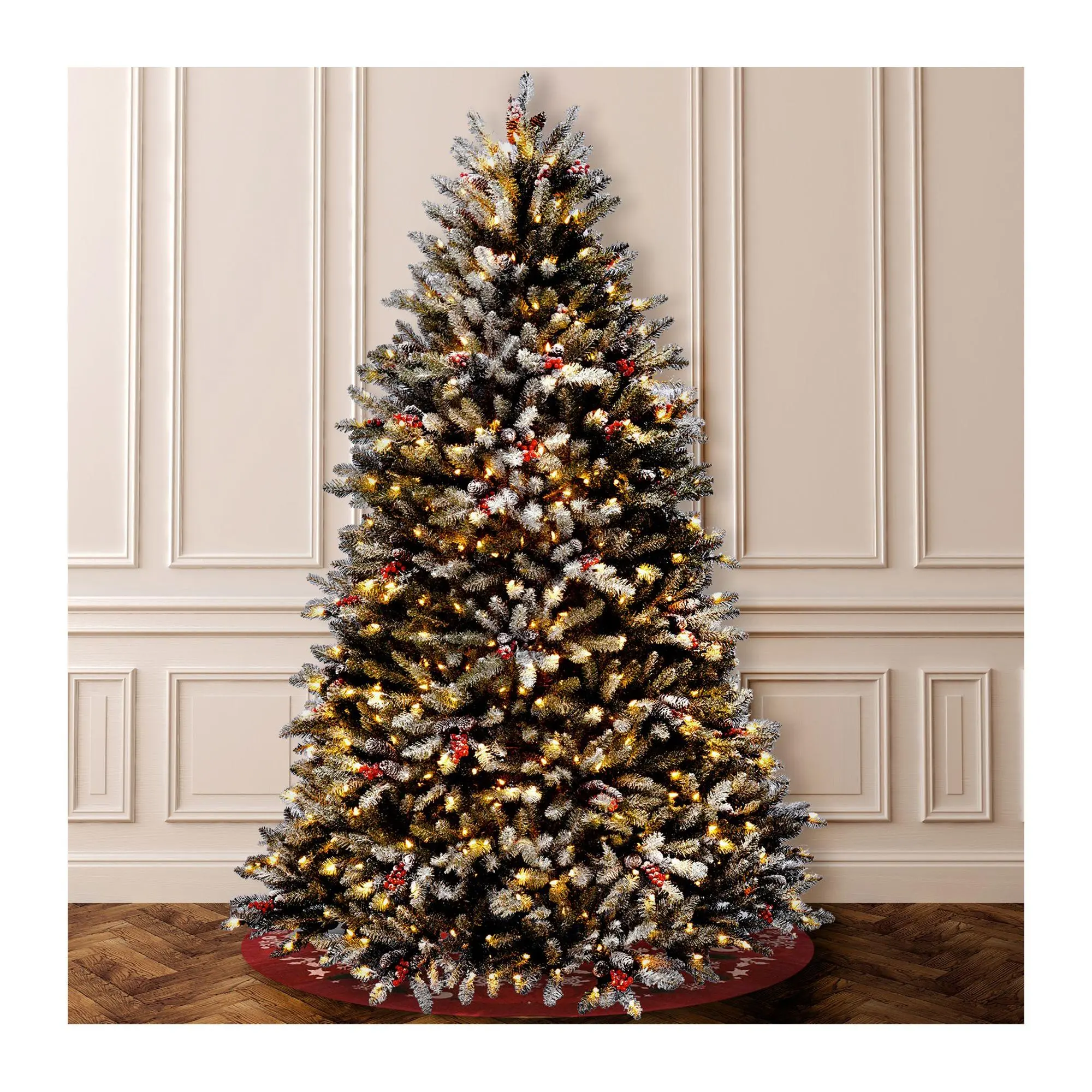 National Tree 7ft Dunhill Fir Tree w/ Snow, RedBerries, Cones