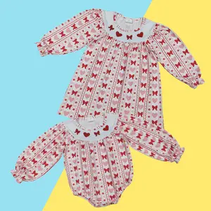 Toddler Girls' Red Valentine's Day Party Dress - Long Sleeve, Knee-Length, Embroidered Hearts, Bows, Trendy, Sister-Match Gift, Party Wear