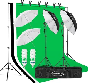 Photography Lighting, 6.5ft x 10ft Backdrop Stand and Umbrellas Continuous Lighting Kit for Photo Studio Product, Portrait and Video Shoot Photography