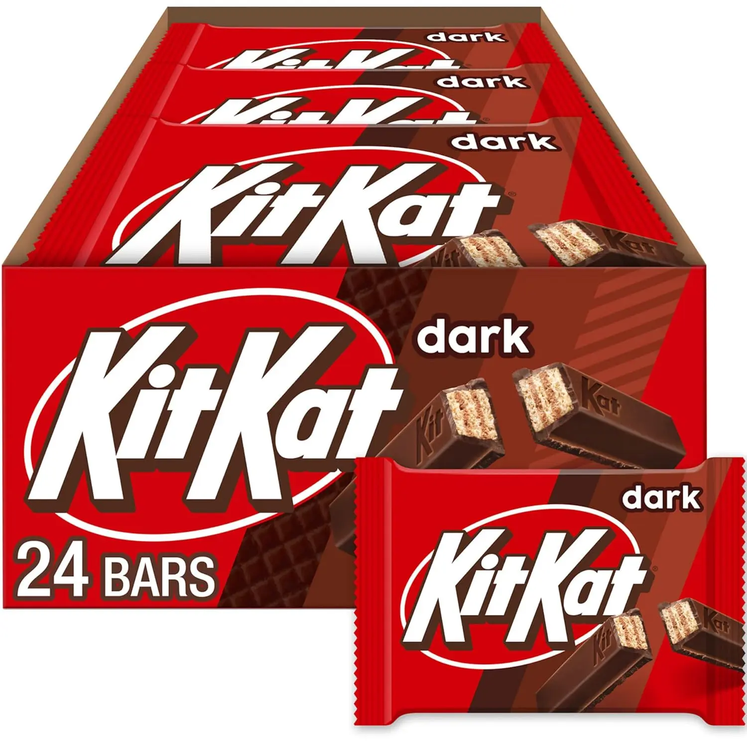 KitKat Dark Chocolate Wafer Candy Bars - 1.5oz Individually Wrapped Bars - 24 Count Sweet Snack Treat, 1.5 Ounces