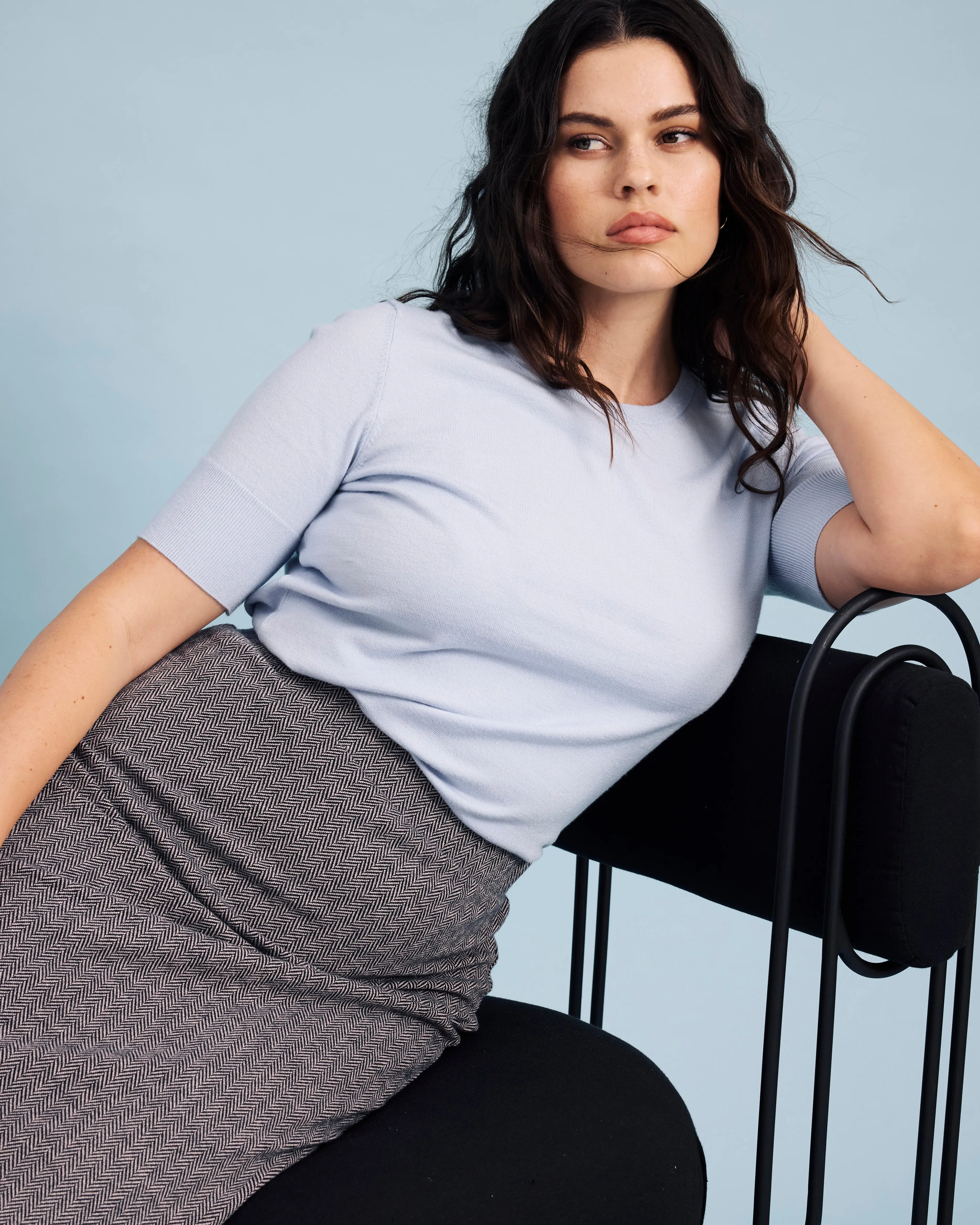 Women's Light Savvy Fine Knit Pullover Arm Cover Top - Silver Blue, Workwear Compatible with Blazers, Arm Cover Top Women's Pullovers