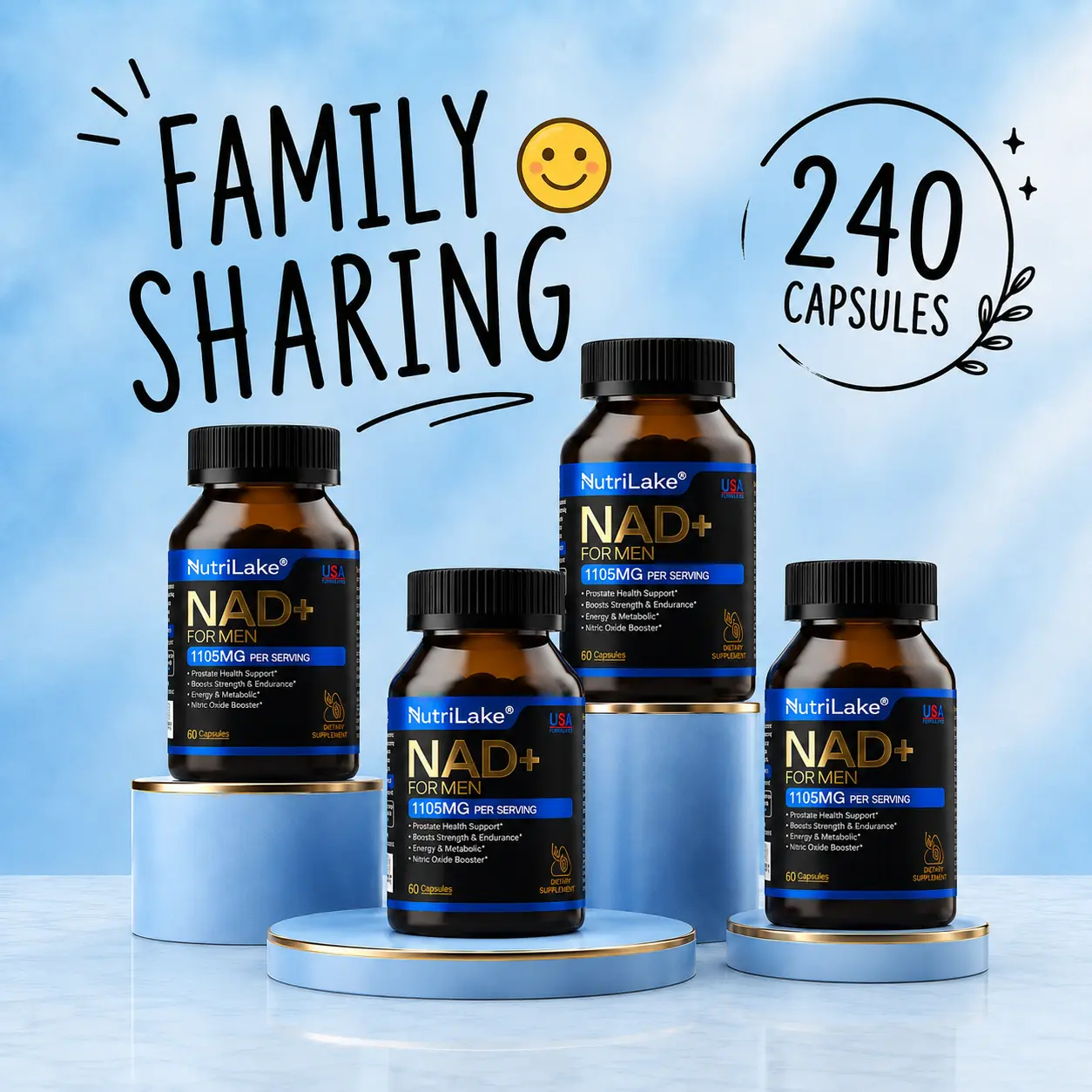 Mega Combo NutriLake NAD+ Supplements for Men-Liposomal,Energy Support,Wrinkle Defense,Complex with Trans-Resveratrol,CoQ10,Ashwagandha,Niacin,Vitamin B6,Supports Cellular Renewal, Energy & Performance - 60 Capsules Dietary Supplement Vitamins