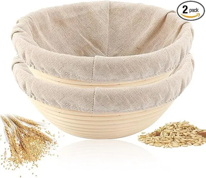 Banneton Bread Proofing Basket, 10 Inch Round Sourdough Proofing Basket with Linen Liner, Bread Making Starter Kit, Bread Lame