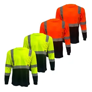 4 PACK SHIRT Class 3 High Visibility Orange OR YELLOW long sleeve safety shirt with reflectorGAqh