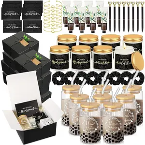 80 count Bridesmaid Proposal Gifts Bridesmaid  Box Set Maid of  Box Include Glass Cup Candle Scrunchies Hair Knotted Bracelets Cards Hand Cream  Pens (Black)