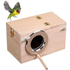 Parakeet Nesting Box, Bird Nest Breeding Box Cage Wood House for Finch Lovebirds Cockatiel Budgie Conure Parrot (M:9.8"×5.1"×5.3")