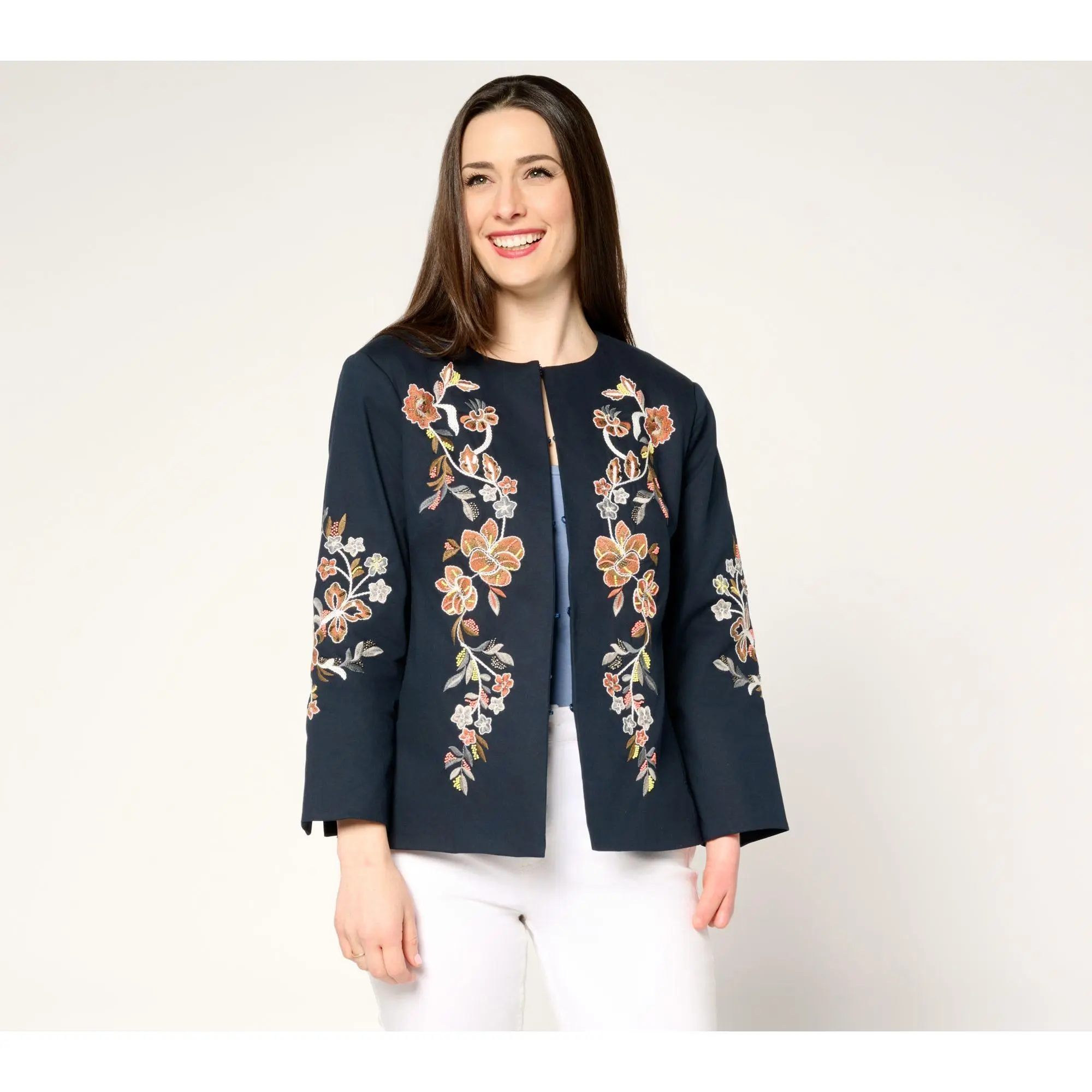 Dennis Basso Floral Embroidered Jacket Dennis Basso Floral Embroidered Jacket