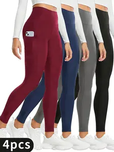 Women's 4-Pack Yoga Leggings with Pockets Flattering Front Design Double-Layer Waistband for All seasons Yoga Sports SpringStatements