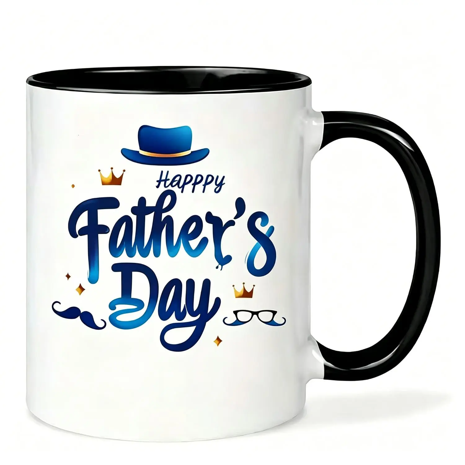 [Gentleman Dad Gift]  'Happy Father'S Day' Hat And Mustache 11Oz Ceramic Mug | Gentleman Design,  Dishwasher Safe, Great Father'S Day Gift