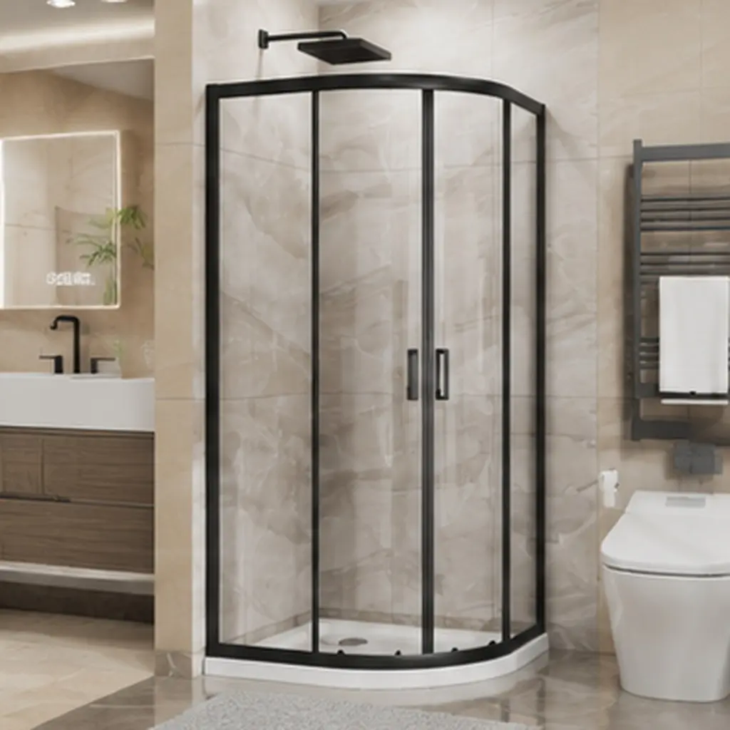 36" x 36" x 72" Corner Shower Door Quarter Round Enclosure Double Sliding 1/4" Tempered Glass Matte Black Aluminum Frame Modern Space-Saving Bathroom Shower Stall with PVC Waterproof Strips Magnetic Seals, Matte Black Color Options