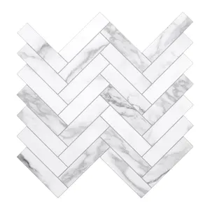 INNO STICKES 10-Sheet Herringbone Peel and Stick backsplash for Kitchen, Stone Composite Self Adhesive Tiles, Wall Tile for Kitchen Bathroom Fireplace, 12 x 13 Inch Carrara White