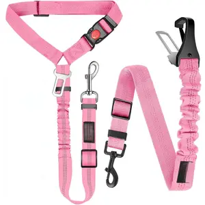 Dog Seatbelt Leash for Cars, 2 Pack Pet Safety Seat Belt with Adjustable Buckle & Reflective Bungee, Connect Dog Harness in Vehicle Dogs Restraint Travel Daily Use (Pink)