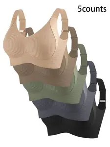 Women's Wireless Seamless Bra Set, Pure Color 5-Pack, Comfortable Breathable Push-Up Bras, Soft Lightweight Underwear, All Seasons Wear