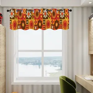 Retro Mid Mod 70s Flower Power Orange, Brown Yellow Retro Kitchen Valance Curtains