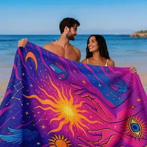 Mysterious Astrology Style Beach Towel in Blue Gradient with Crystal Evil Eye Print, Quick Dry and Absorbent, Available in Sizes S/l/xl for Beach Bathroom Everyday Use