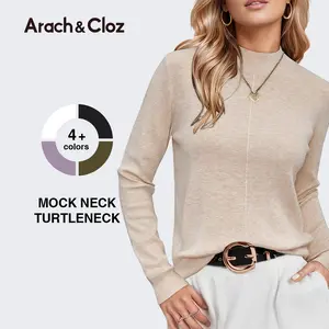 Arach&Cloz Womens Spring 2026 Sweater Tops Business Casual Outfits Work Mock Neck Long Sleeve Turtleneck Dressy Pullover