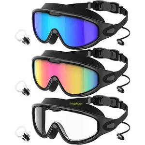 Anti-Fog Swim Goggles with UV Protection, Wide View No Leak Swimming Goggles for Men Women Kids, Adjustable Comfortable Swim Glasses with Ear Plugs, Ideal for Pool Beach Training Water Sports Summer Vibes