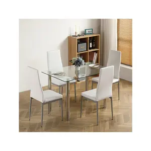 New 2024  44 Set Tempered Glass Dining Table With 4pcs Chairs Send 2 Packages
