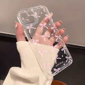 1pc Cute Bow Pattern Transparent Space Phone Case TPU Soft Shell, Protective Cover Suitable for a variety of iPhone models, from Iphone 17 series to Iphone 11 series, and Iphone x seriesAnd Samsung series