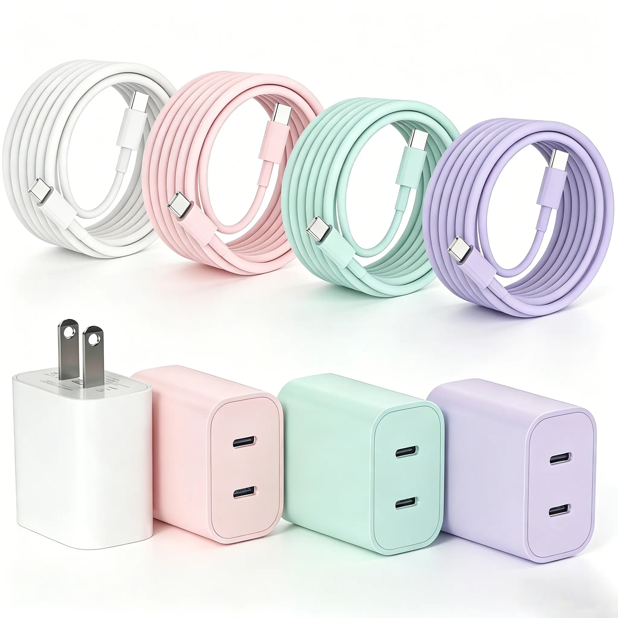 20W Dual USB-C Wall Charger Color Set,  10-Ft Durable USB-C Cable charging kit , Compatible for iPhone 17/17 Pro/17 Pro Max/16/16 Plus/16 Pro/16 Pro Max, Ultra/S23/S23+/S22/S22+/S21 Ultra/S20/S10+/S9/S8/Z Fold 3/4/A53/5, Dual Usb Fast Charging Chargers