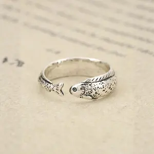 Retro Silver Openable Adjustable Fish Ring – Y2K elegant fish design for weddings, parties, everyday wear – unisex ring for men and women – detailed craftsmanship, perfect gift for Valentine’s Day, anniversaries, and graduations – one size fits all