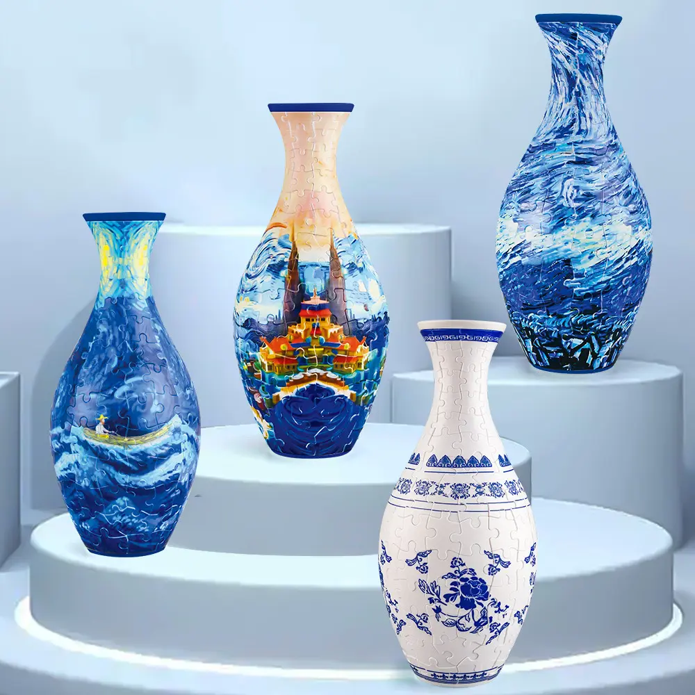 3D Colorful Ceramic Vases Jigsaw Puzzle, DIY Blue and White Floral Print Artwork - Art Puzzles Gift, Artwork for Home Decor Living Room Decoration - YY