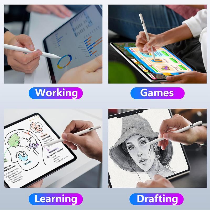 Stylus Pen for iPad 2018-2025, USB-C Fast Charging Pencil with LED Power Display Tilt Sensitivity for Apple iPad A16/11/10/9/8/7/6, Air 7/6/5/4/3/M3/M2, Pro 13"/12.9"/11"/M4, Mini 7/6/5, White