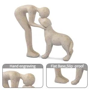 Modern human–dog bond sculpture, heartfelt pet memorial gift, handcrafted wooden-style decor, aesthetic minimalist statue, meaningful office desk display, anniversary decor for dog lovers