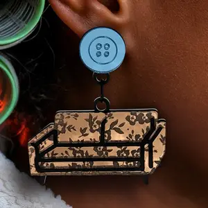 Granny's Couch Earrings, Grandma, Sofa, Statement Jewelry, Button, Vintage, Floral Dangle Earrings
