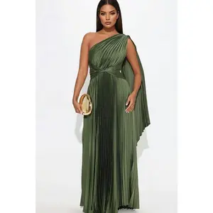 Athena Pleated Maxi Dress - Olive