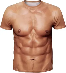 Men's Fake Muscle Shirt, Abs T-Shirt, Novelty Summer Tee, Unisex Casual