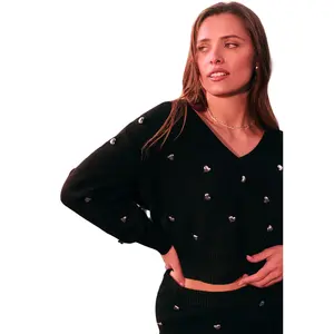 ELOQUII Women's Plus Size Heart Embellished Sweater