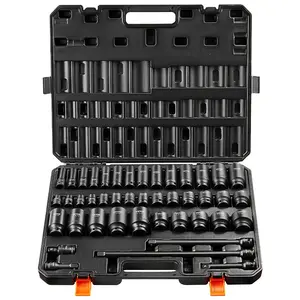 VEVOR 1/2 Drive Impact Socket Set, 43 Piece Deep Shallow Socket Set SAE 3/8 to 1-1/2, 6 Point Cr-Mo Alloy Steel for Auto Repair, Easy-to-Read Size Markings, Rugged Construction, Storage Case