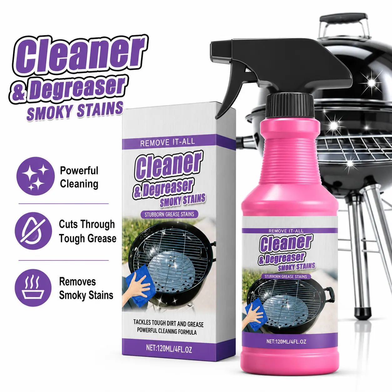 120ML Kitchen Cleaner & Degreaser Spray | Powerful Grease Remover for Smoky Stains, Stove, Grill & Oven Cleaning Solution daily home use