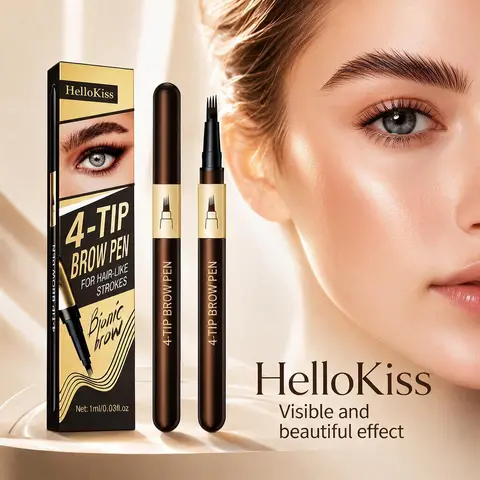 4-Tip Microblading Eyebrow Pencil - Waterproof, Sweat-Proof, Quick-Drying, Long-Lasting, Smudge-Proof, Natural Brows, Beginner-Friendly, Portable Makeup Tool, Pen-Shaped Eyebrow Pencils, Suitable for All Skin Types, Easy Brow Shaping