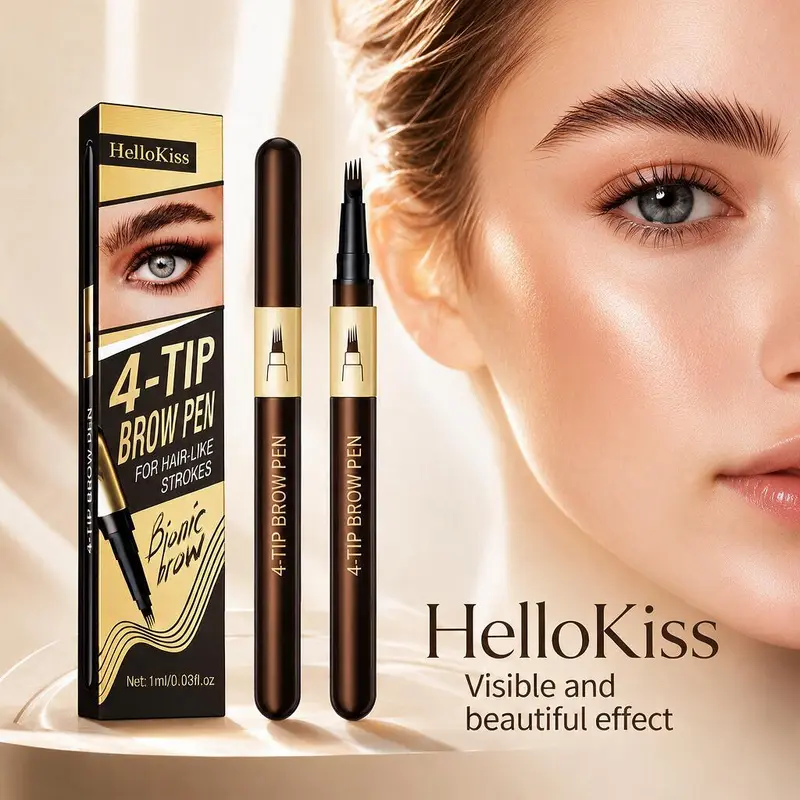 4-Tip Microblading Eyebrow Pencil - Waterproof, Sweat-Proof, Quick-Drying, Long-Lasting, Smudge-Proof, Natural Brows, Beginner-Friendly, Portable Makeup Tool, Pen-Shaped Eyebrow Pencils, Suitable for All Skin Types, Easy Brow Shaping