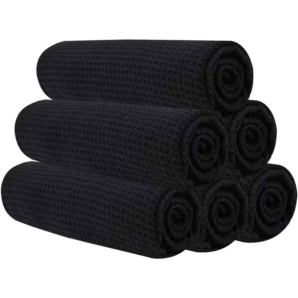 Ultra-Microfiber Sports Gym Towels 6-Pack, 16x27 in Black, Quick-Dry Absorbent Durable Smooth, Portable Space-Saving Compact Roll with Snap Loop, Lightweight Breathable Odorless Skin-Friendly Unisex Microfiber Cloth for Workout & Spa