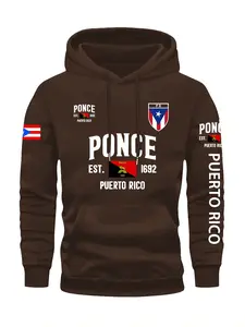 Men's Puerto Rico Flag Print Hoodie, Sweatshirts, Drawstring & Kangaroo Pocket, Comfortable Casual Fashion, Trendy Streetwear, Fall&winter