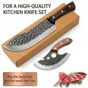 2 Pcs Sharp Forged Kitchen Knife Set Meat Cleaver & Portable Viking Knife with Bottle Opener High Carbon Steel Blade for Meat Vegetable Cutting Home Cooking Outdoor Camping BBQ Housewarming Father's Day Holiday Gift for Cooking Lovers